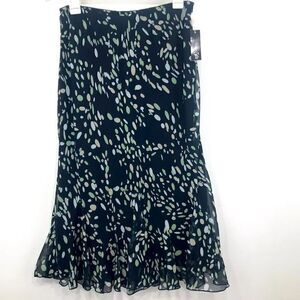 East 5th Dark Blue Athenian Green Oval Dot Print Ruffle Hem Midi Skirt NEW